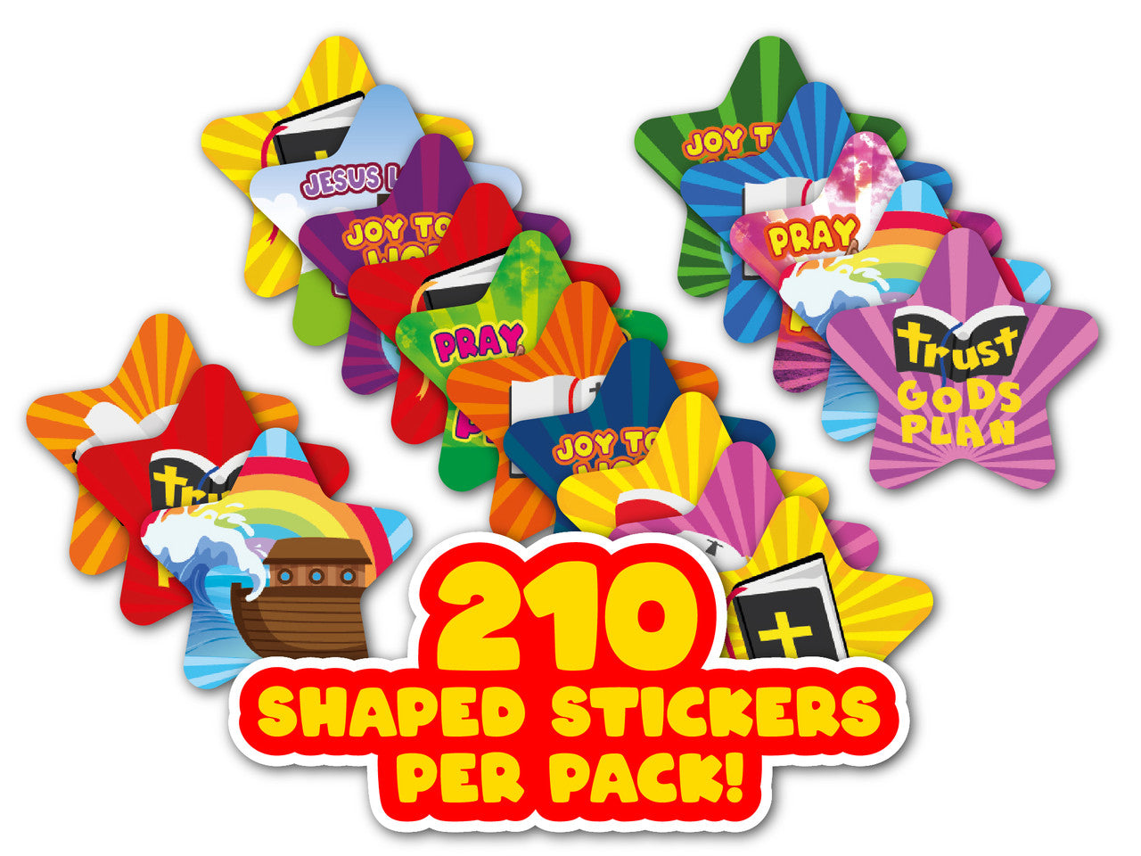 Sticker Stocker - 210 Bible Star Shine 25mm Shaped Children's Reward Stickers for School Teachers and Church