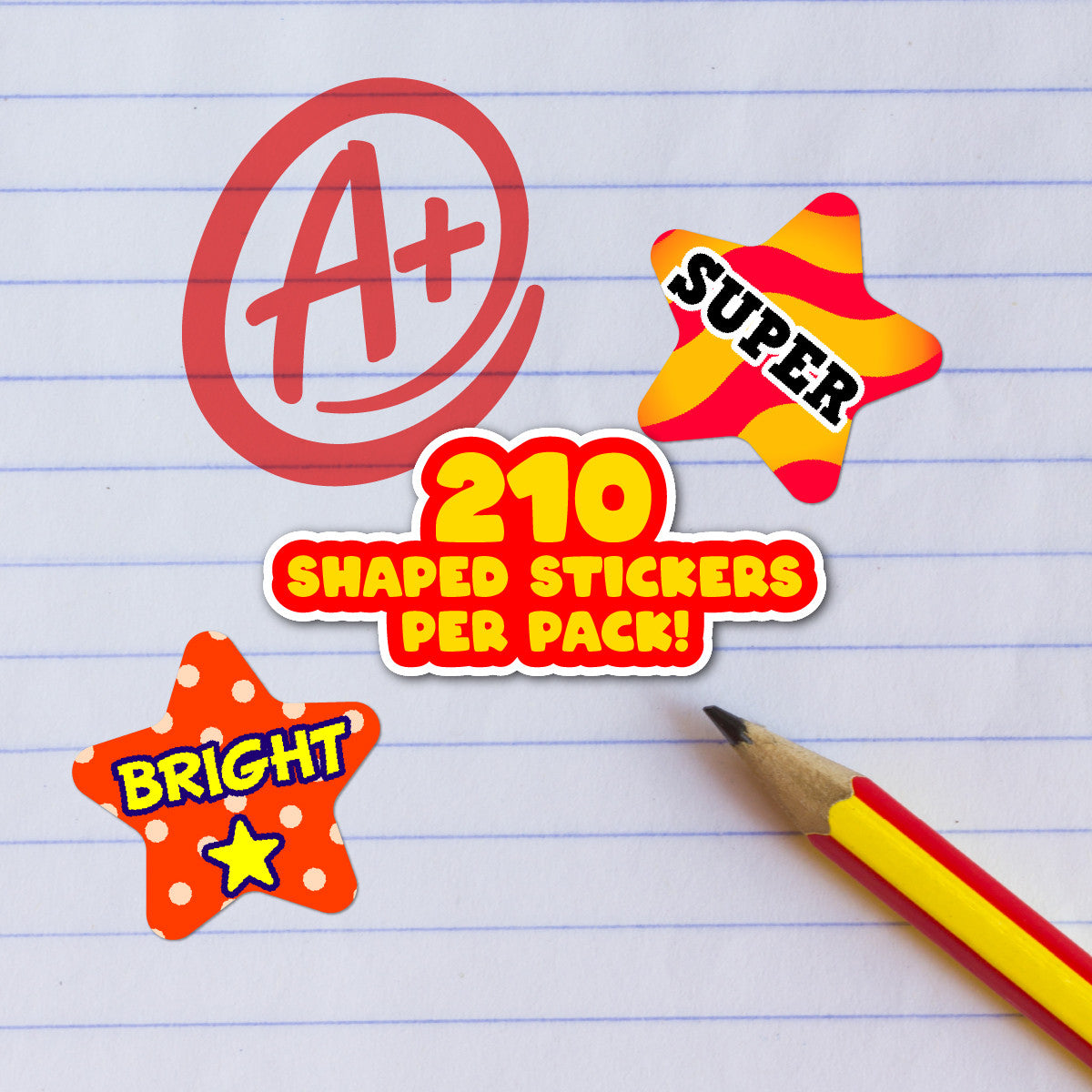 Sticker Stocker - 210 Positive Praise Stars 25mm Shaped Children's Reward Stickers for School Teachers