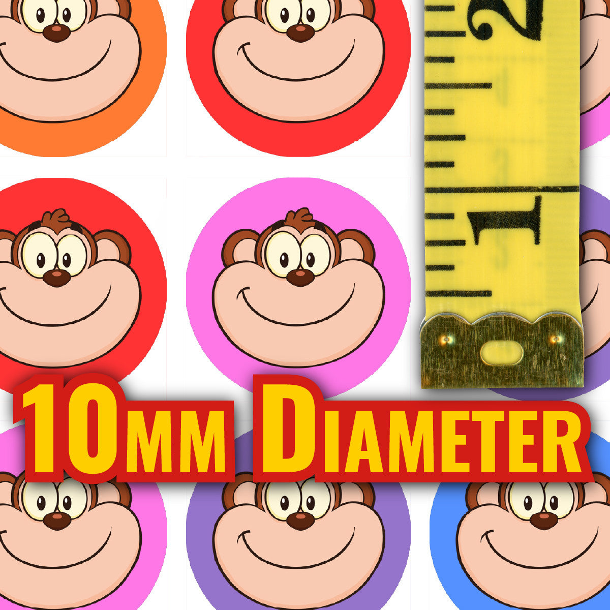Sticker Stocker 900 Colourful Mini Monkeys 10mm Spot Reward Stickers for Teachers and Planner Charts