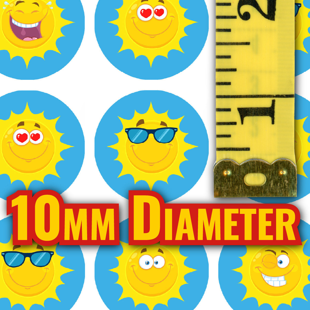 Sticker Stocker 900 Mini Happy Sun 10mm Spot Reward Stickers for Teachers and Planner Charts