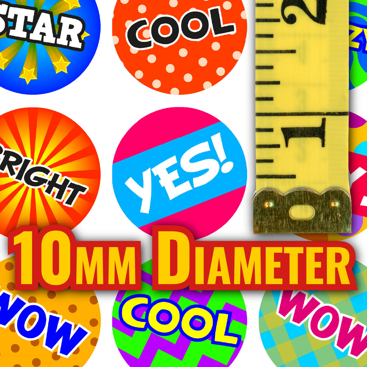 Sticker Stocker - 900 Colourful Cool Mini Praise Word Dots 10mm Glossy Spot Stickers - Journal Tracker Stickers