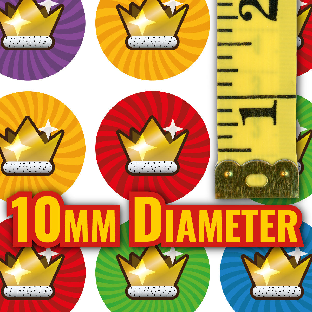 Sticker Stocker - 900 Mini Colourful Crown Award Dots 10mm Spot Reward Stickers for Teachers and Planner Charts