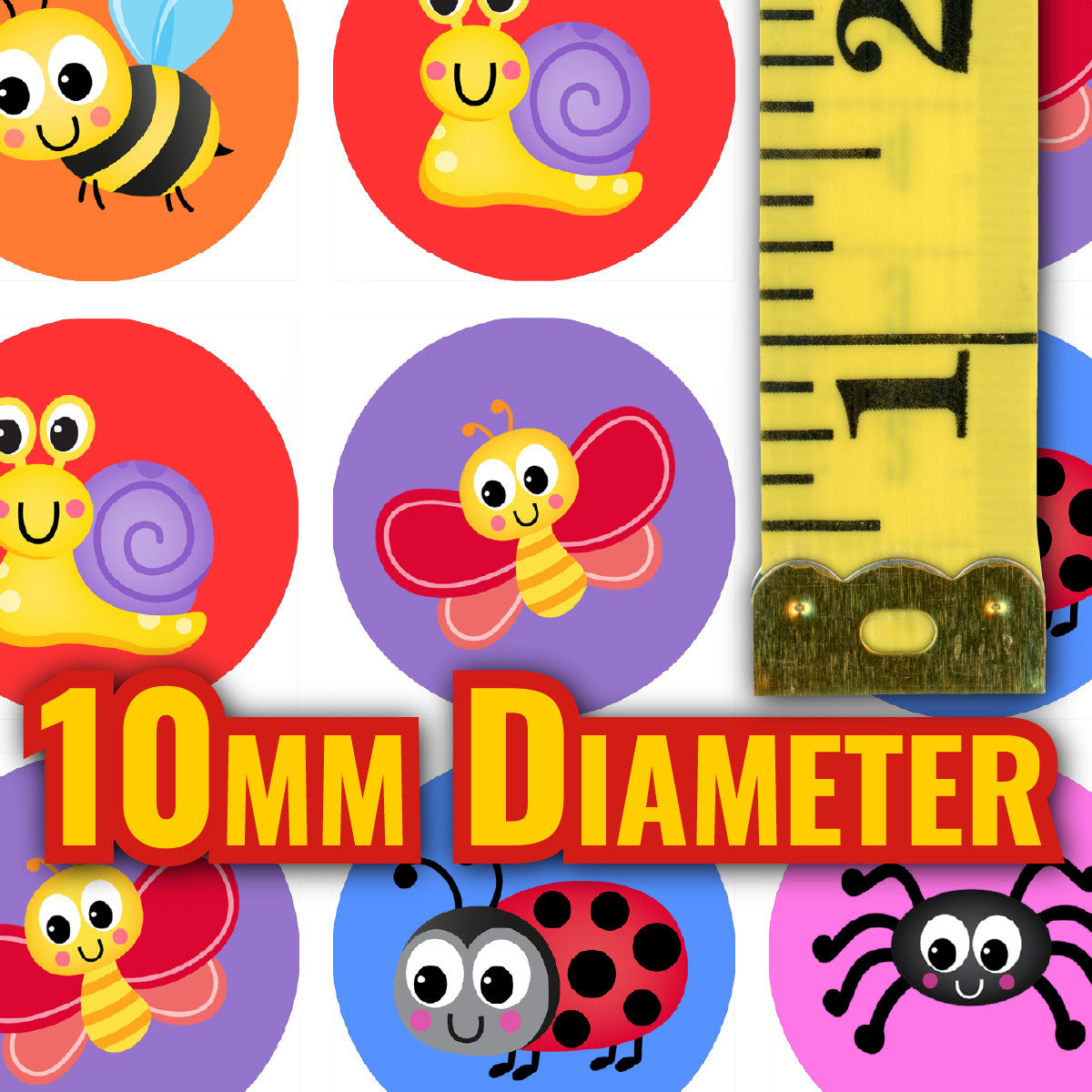 Sticker Stocker 900 Colourful Mini Bugs 10mm Spot Reward Stickers for Teachers and Planner Charts