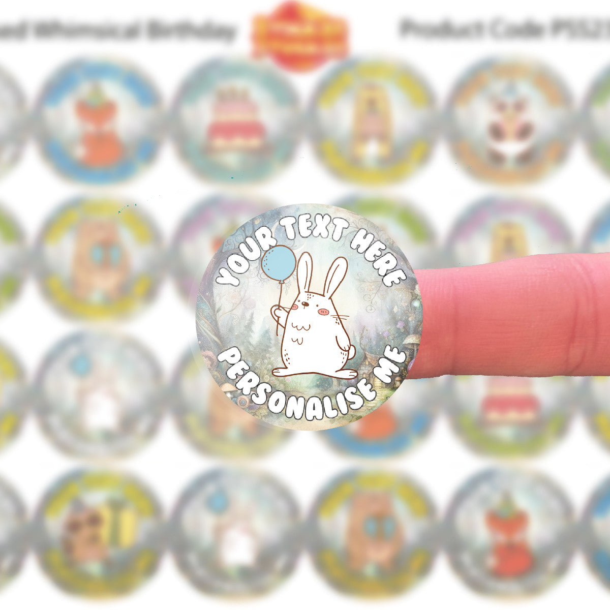 144 Whimsical Birthday Personalised 30 mm Glossy Stickers Crafting Gift Packaging Seal Labels