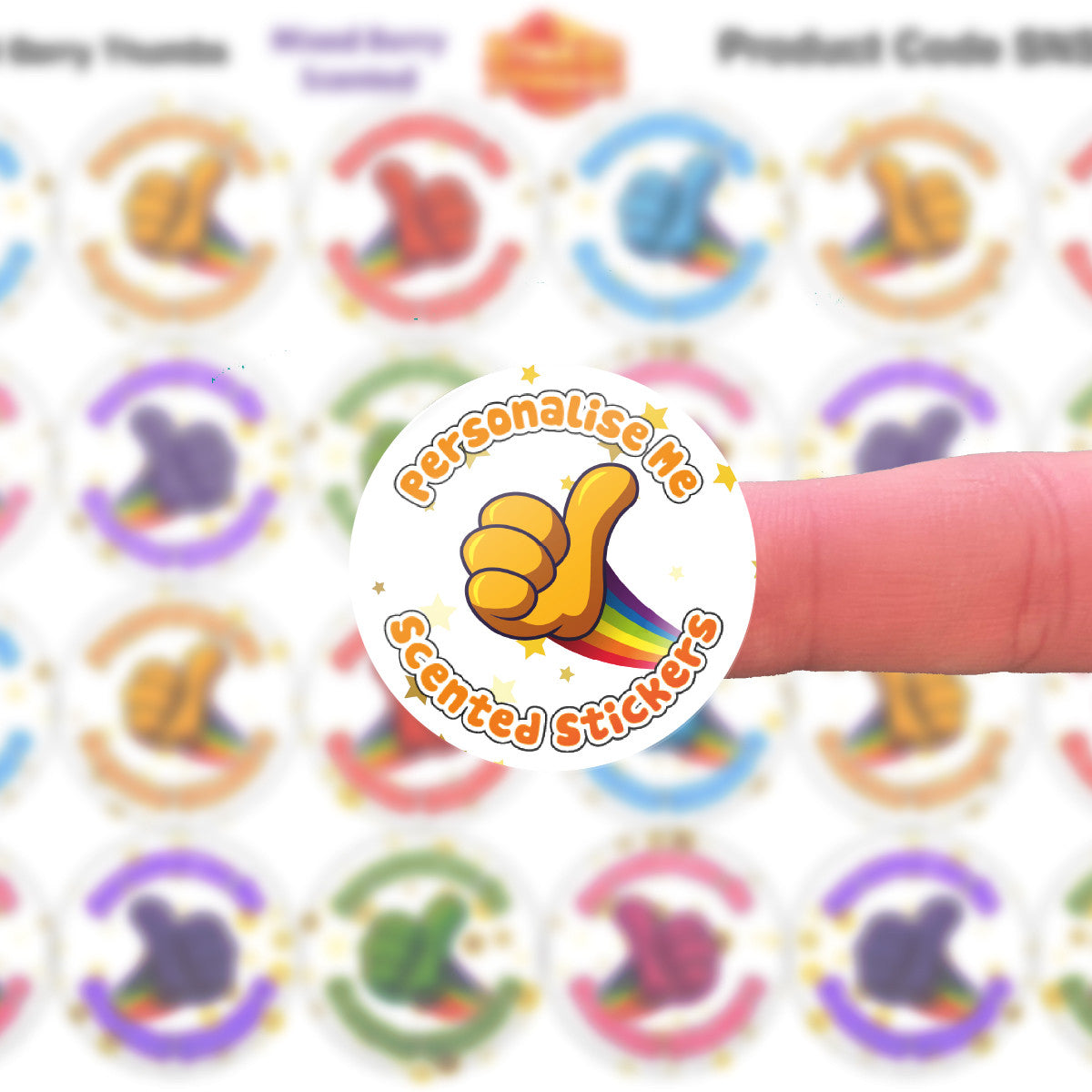 Sticker Stocker - 120 Mixed Berry Scented Personalised Stickers - Thumbs Up - Personalised 30 mm Scented Stickers - For Teachers Nursery Parents