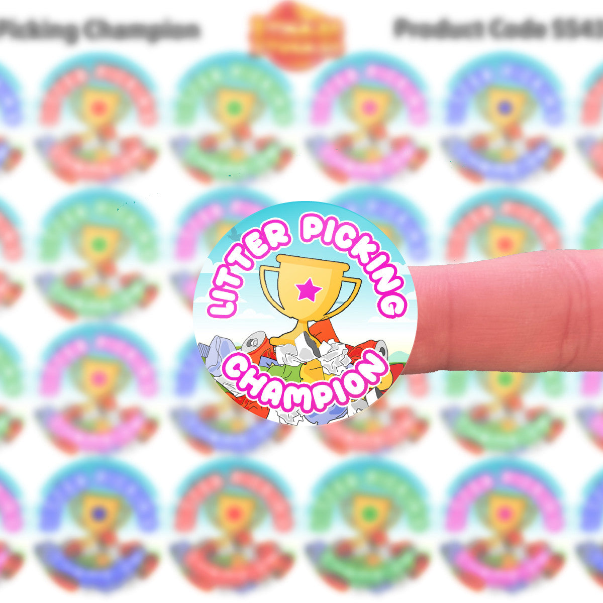 144 Litter Picking Champion 30mm Reward Stickers for School Teachers, Parents and Nursery