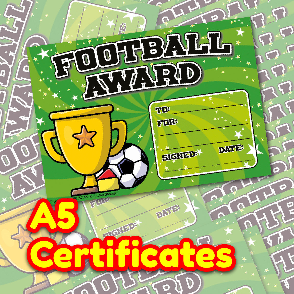 Sticker Stocker 30 Football Award certificates for school teachers, 250gsm A5 silk finish card