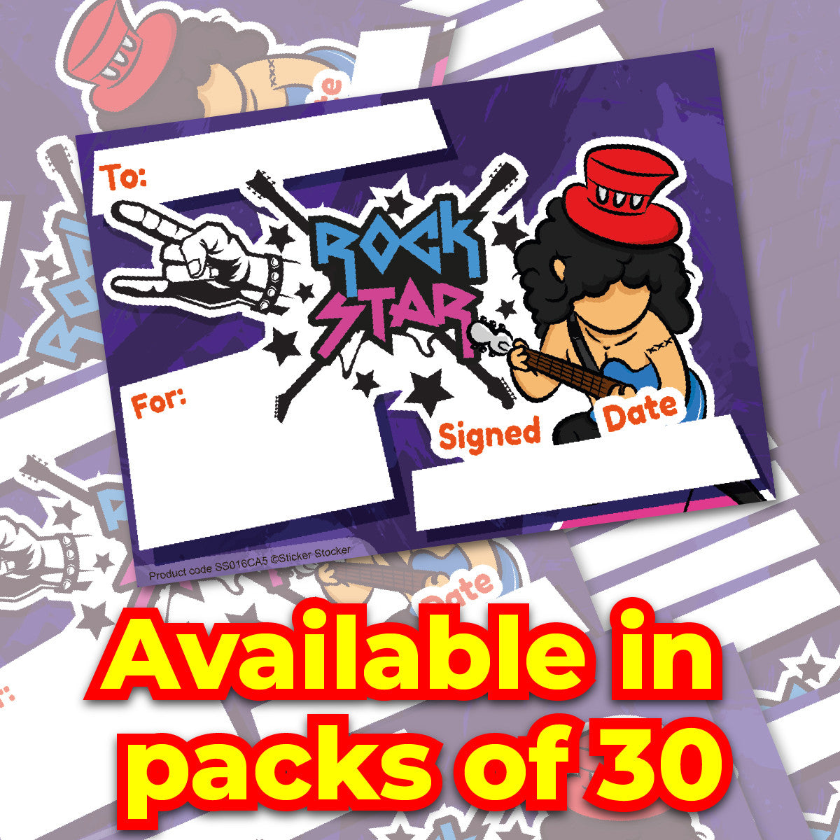 Sticker Stocker 30 Rock Star Award certificates for school teachers, 250gsm A5 silk finish card
