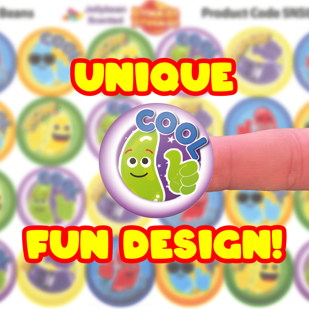 120 Cool Beans Jellybean Scented 30mm Reward Stickers for Teachers, Parents and Party Bags