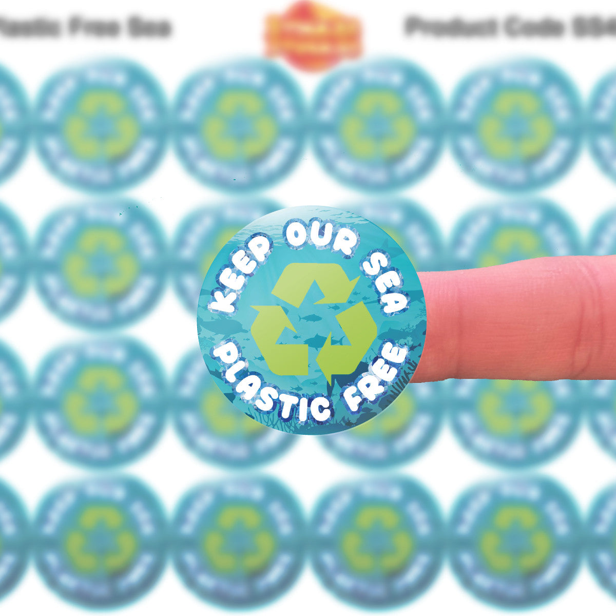 Sticker Stocker 144 Plastic Free Sea themed 30mm Stickers Glossy Recycle Packaging Labels