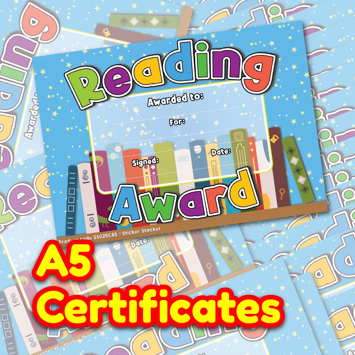 Sticker Stocker 30 Reading Award certificates for school teachers, 250gsm A5 silk finish card