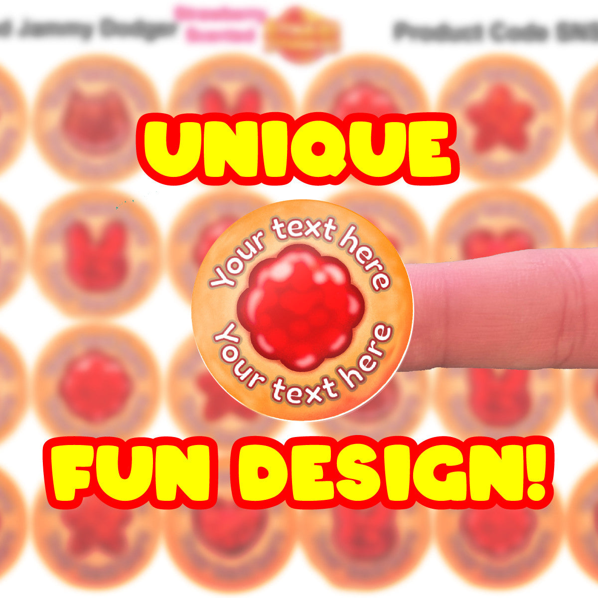 120 Strawberry Scented Personalised Stickers - Jammy Dodger - Personalised 30 mm Scented Stickers - For Teachers Nursery Parents