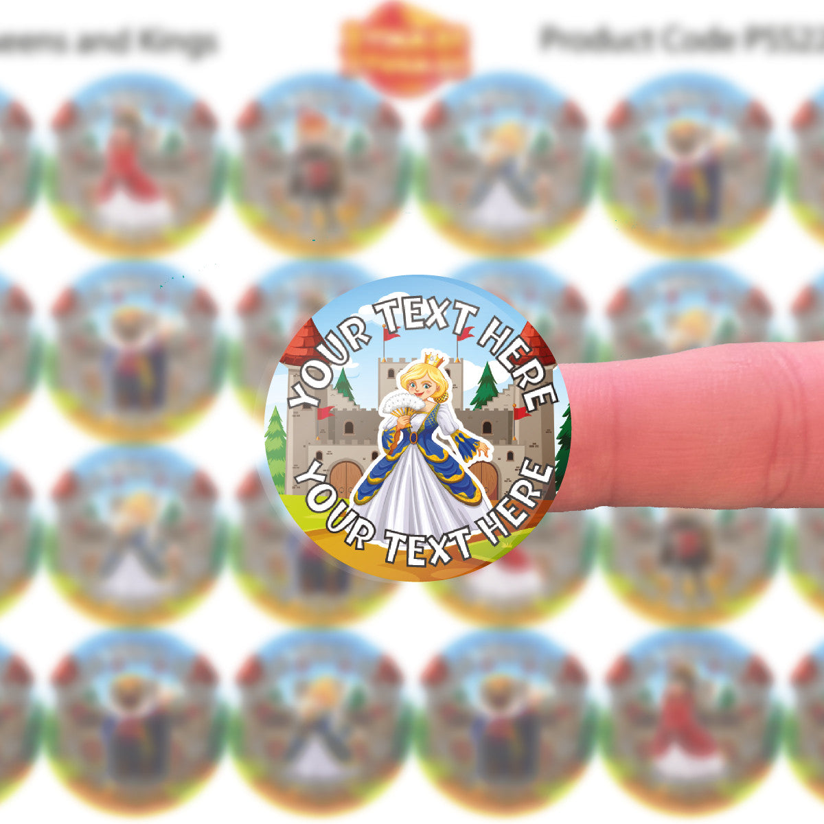 144 Queens and Kings Personalised - History Teacher Reward Stickers Size 30 mm