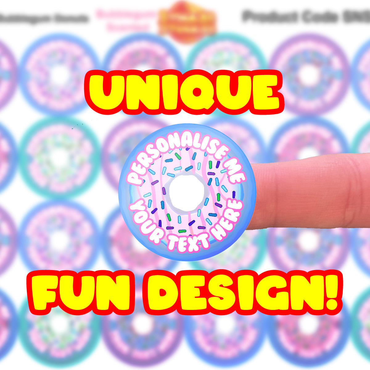 120 Bubblegum Scented Donut Personalised Stickers - Personalised 30 mm Scented Stickers - For Teachers Nursery Parents