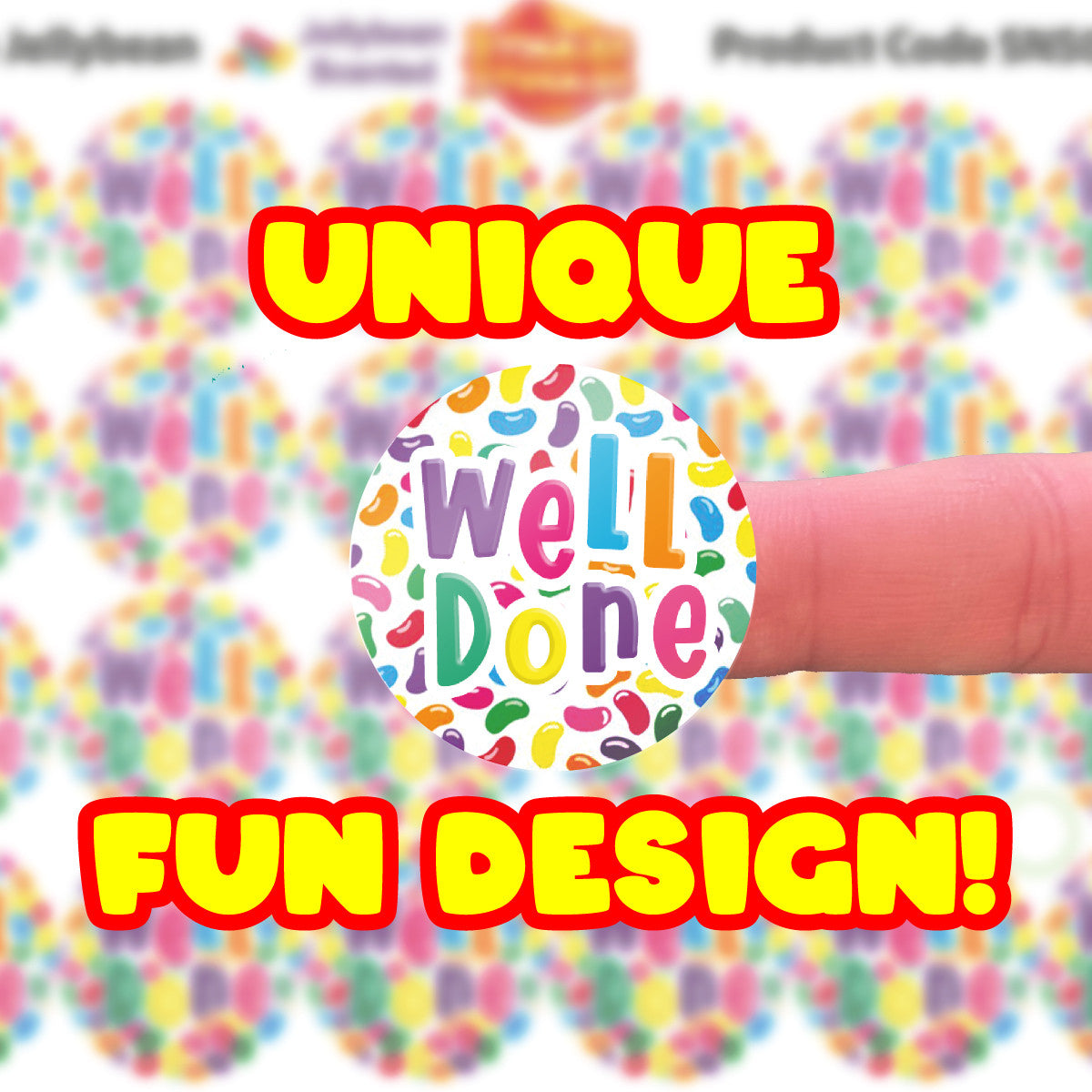 120 Well Done Jellybean Scented 30mm Reward Stickers for Teachers, Parents and Party Bags