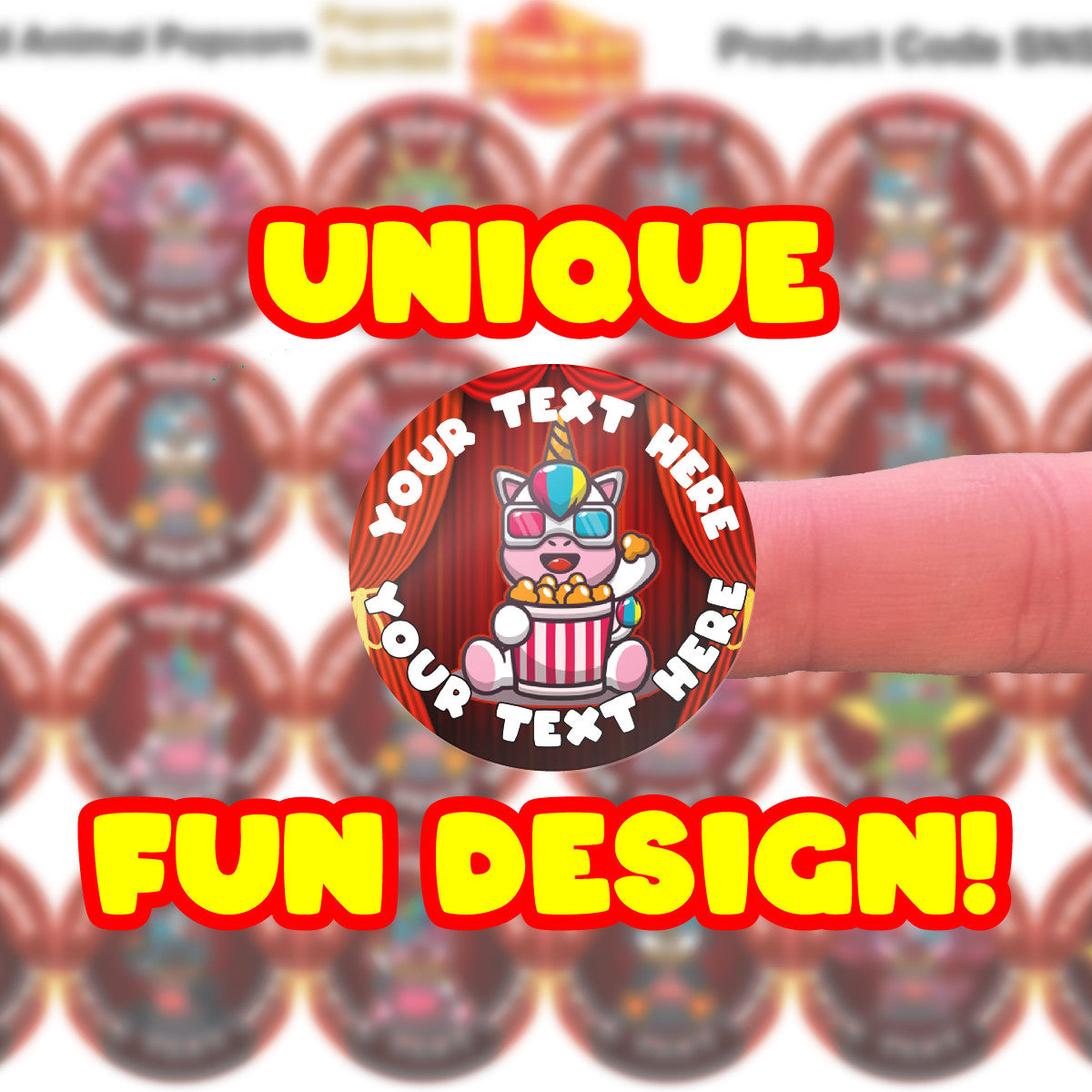 120 Popcorn Animals Scented Personalised Stickers - Personalised 30 mm Scented Stickers - For Teachers Nursery Parents