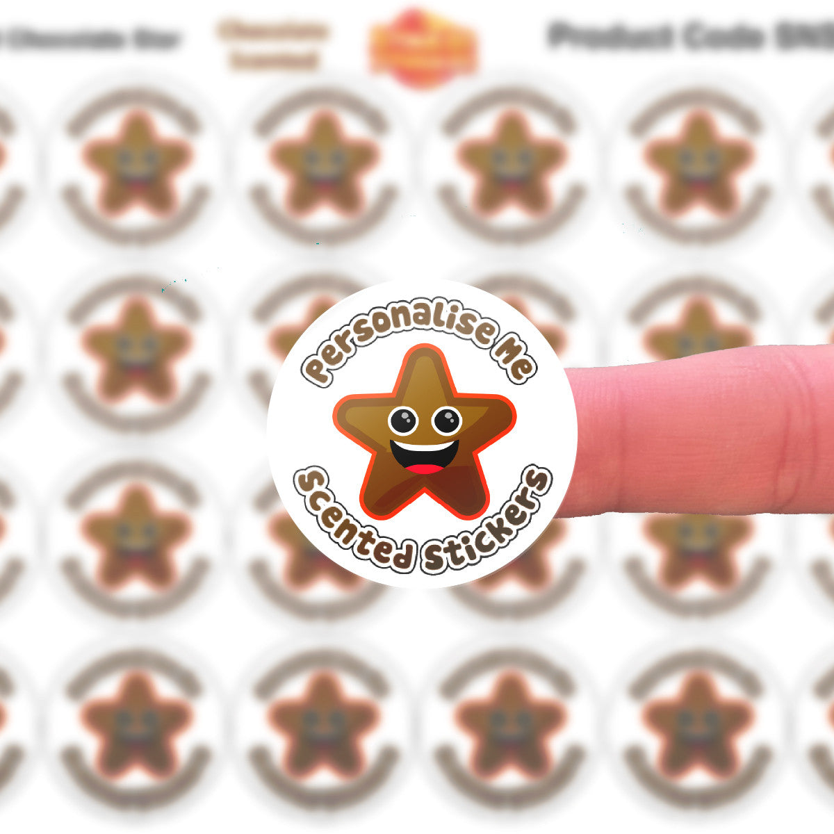 Sticker Stocker - 120 Scented Chocolate Star - Personalised 30 mm Chocolate Scented Stickers - For Teachers Nursery Parents