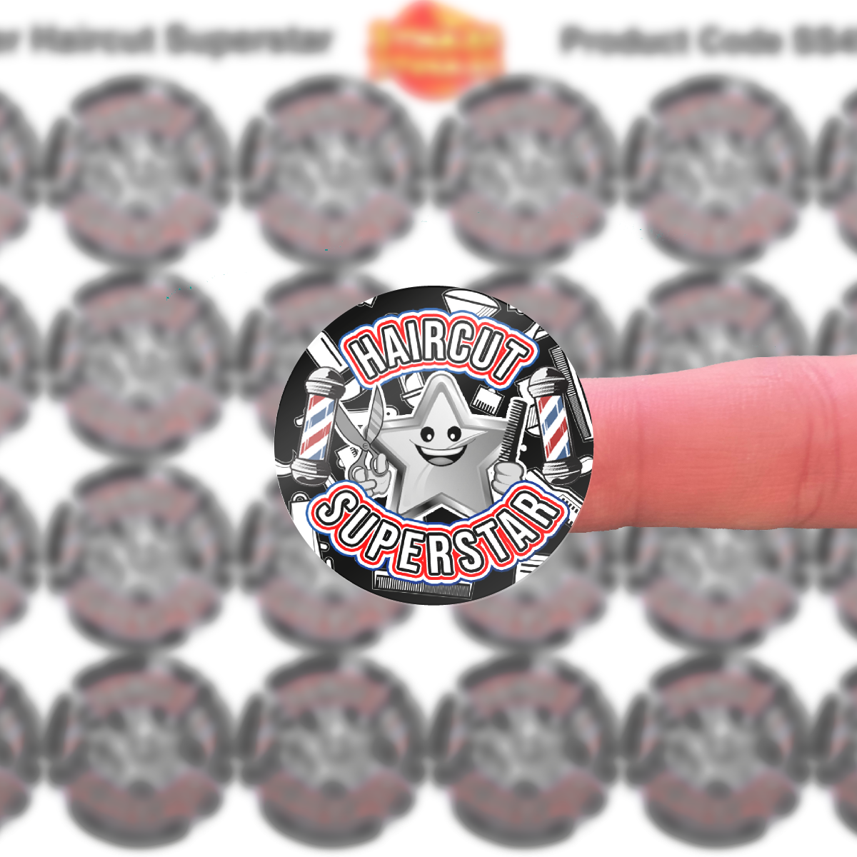 144 Barber Haircut Superstar 30 mm Reward Stickers for Children, Parents, Barbers, Hairdressers