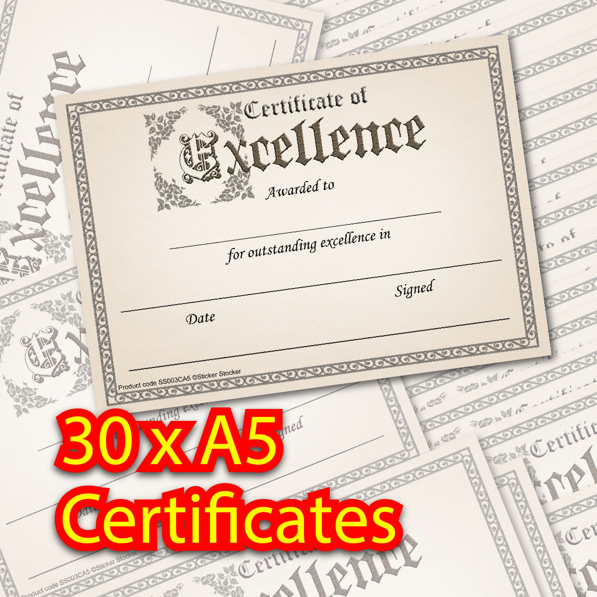 Sticker Stocker 30 Certificate of Excellence award certificates for school teachers, 250gsm A5 silk finish card
