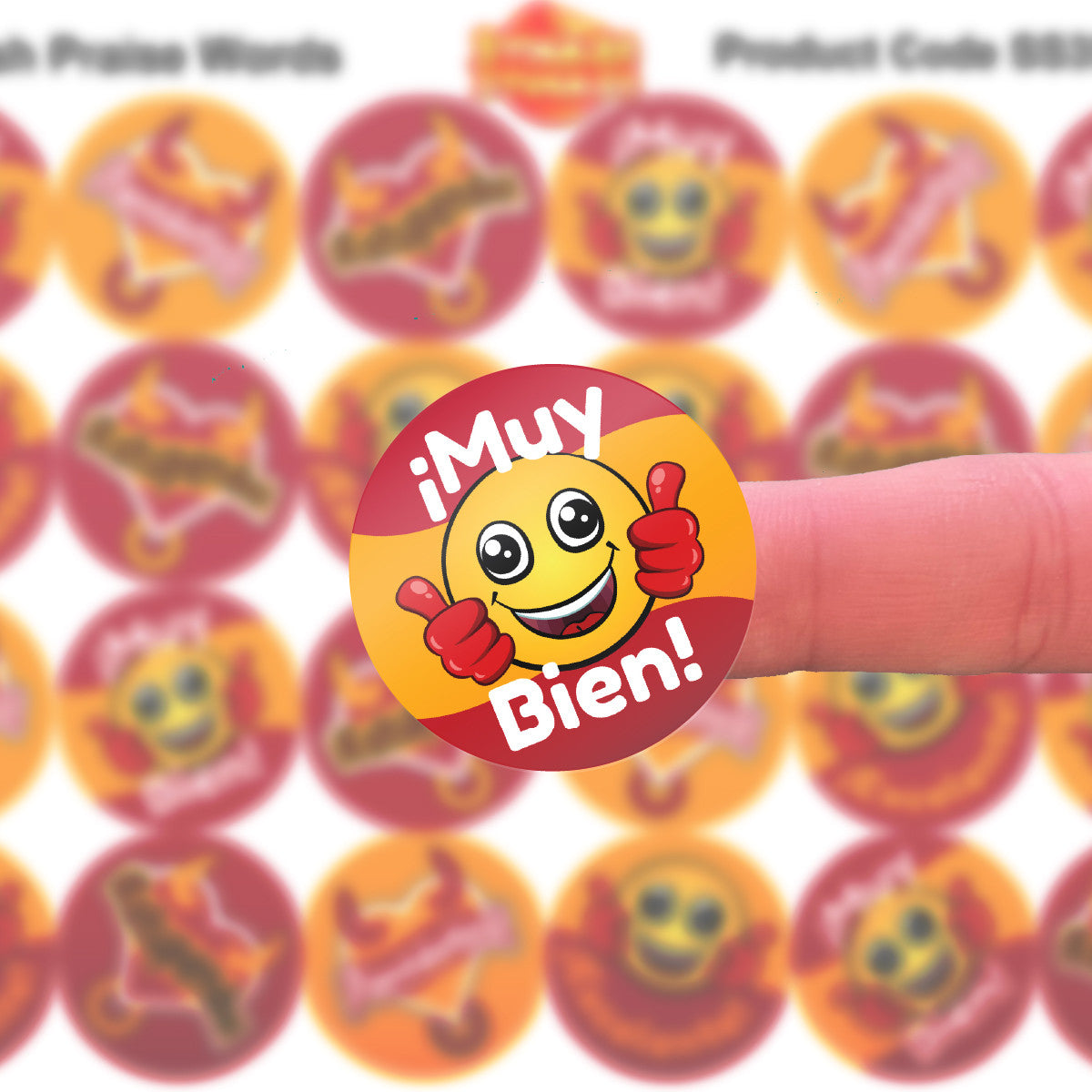 Sticker Stocker - 144 Super Spanish Praise Word Stickers - 30mm Glossy Reward Stickers for Teachers & Parents