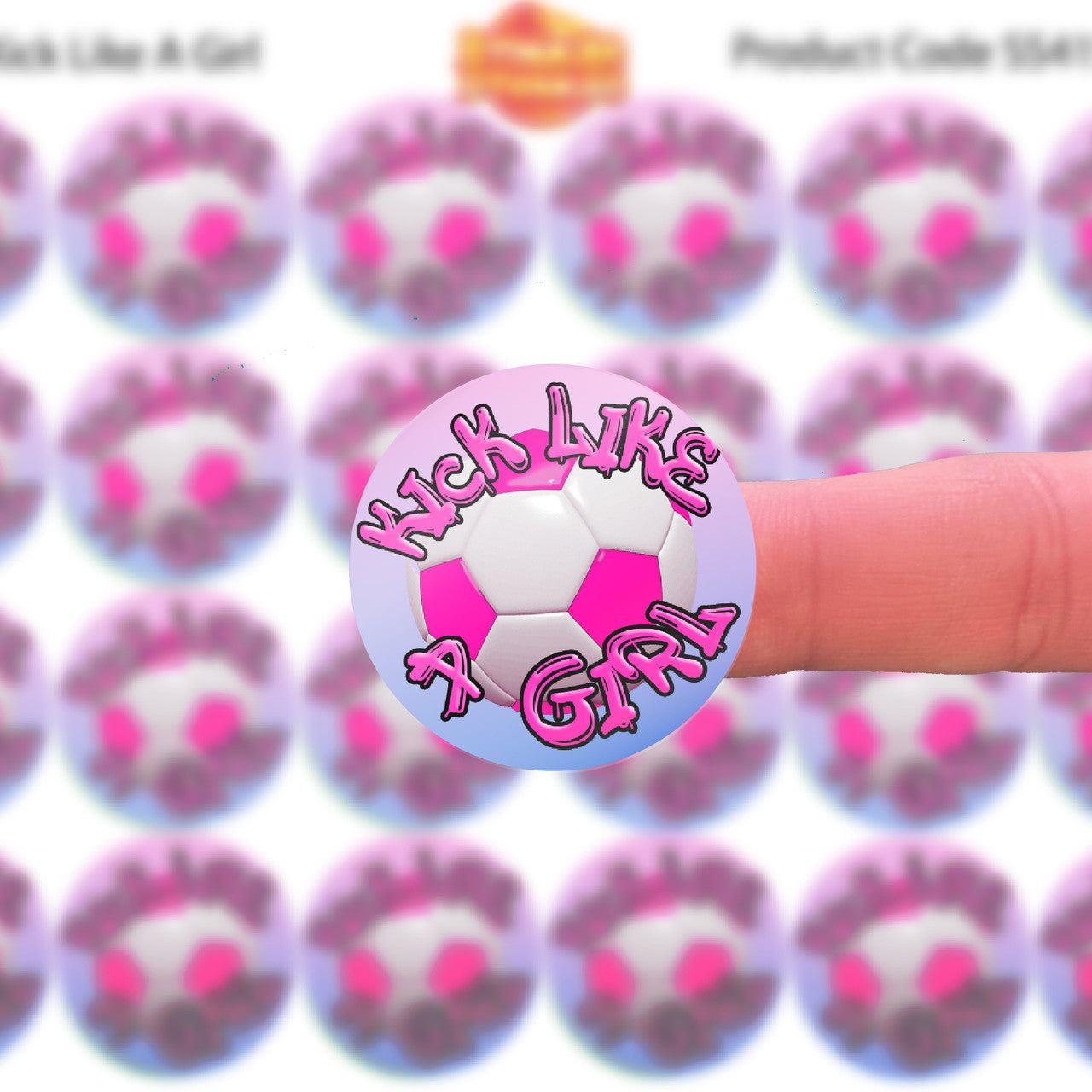 144 Kick Like A Girl Football 30mm Children's Reward Stickers for Teachers or Parents and Party Bags