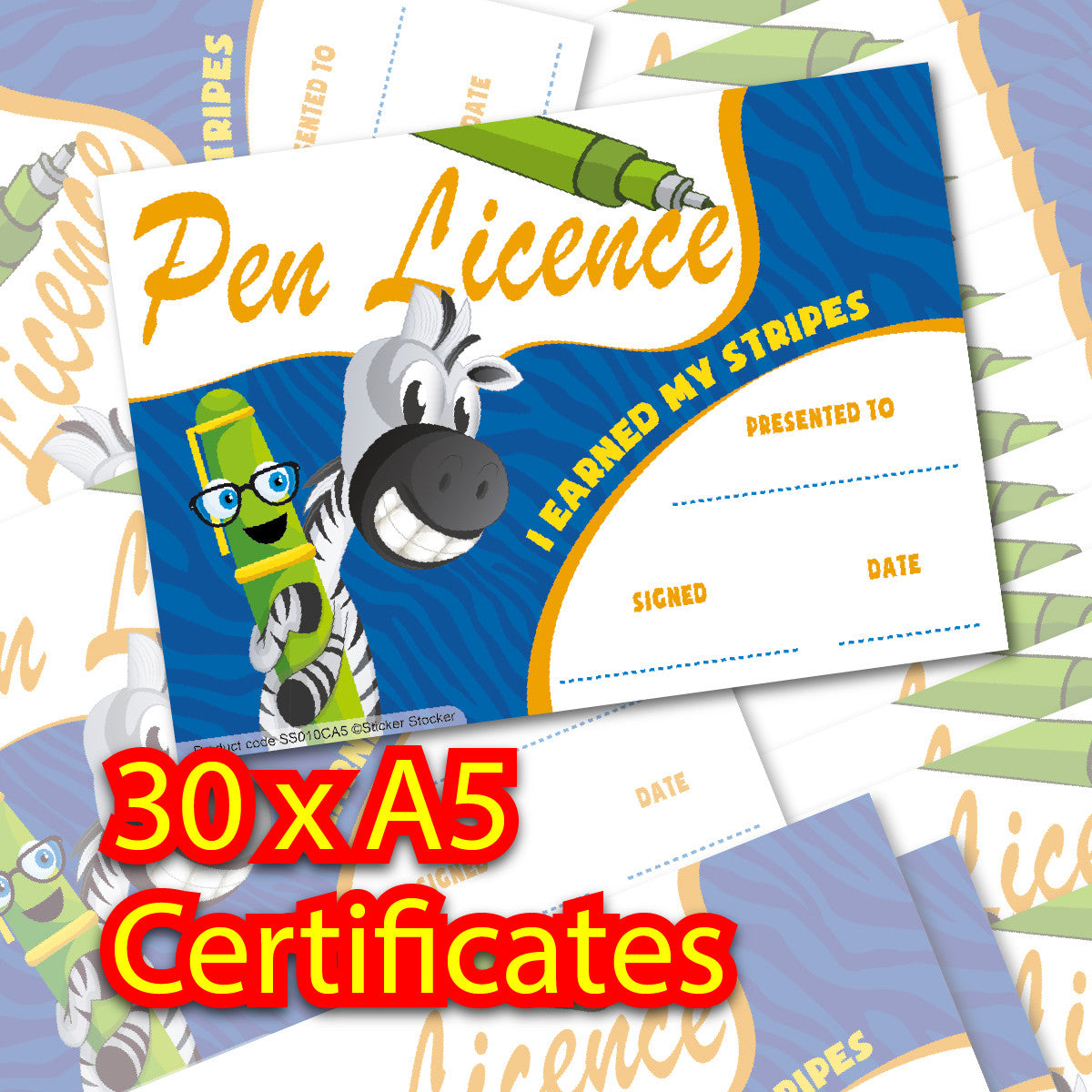 Sticker Stocker -30 Pen Licence certificates for school teachers, 250gsm A5 silk finish card