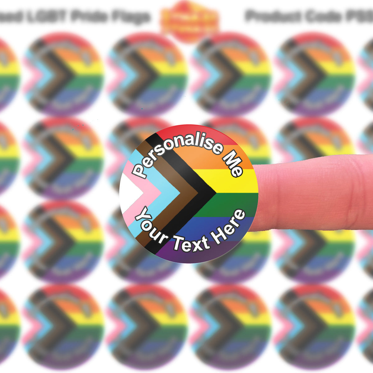 Sticker Stocker - 144 Personalised LGBT Pride Flag Round Sticker Labels
