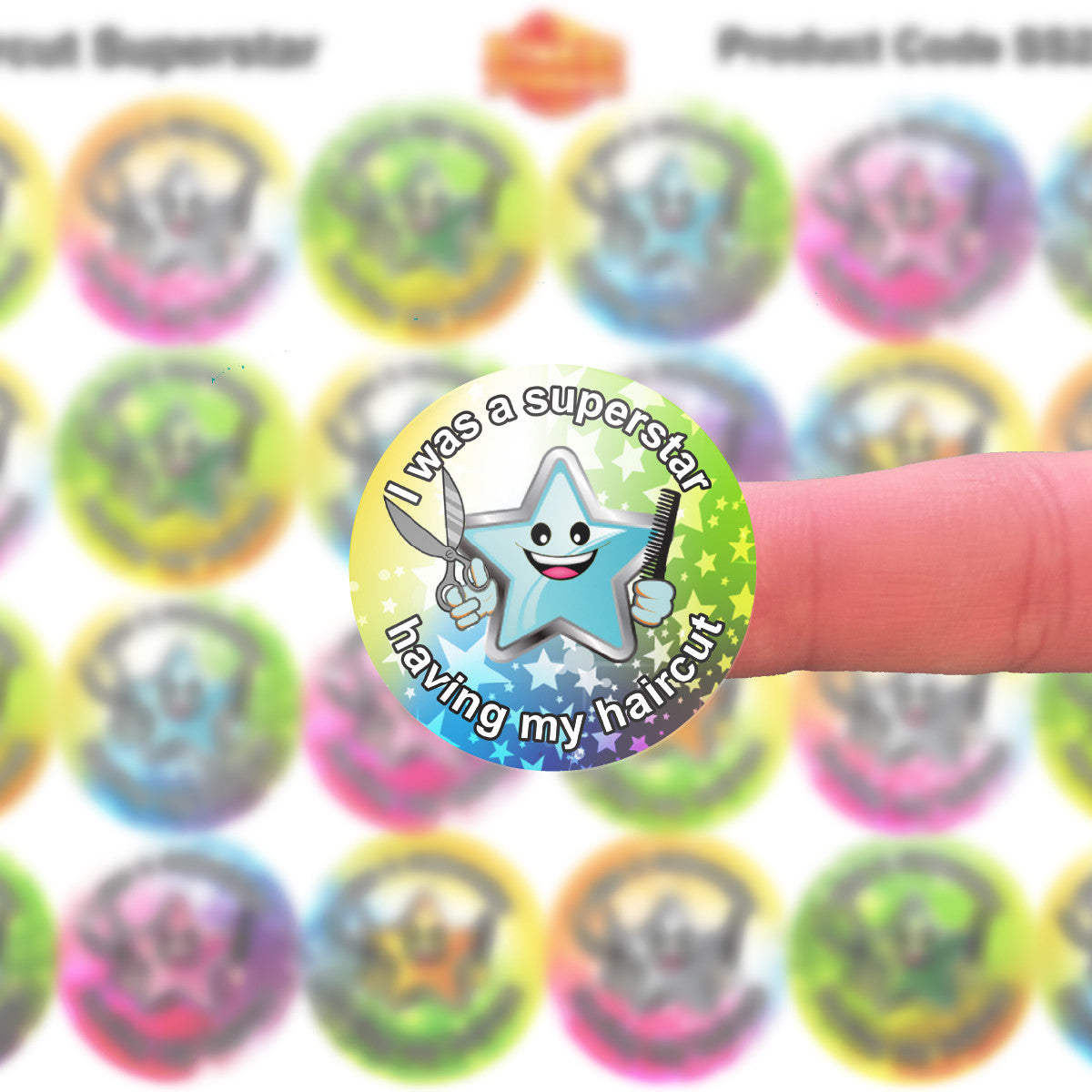 Sticker Stocker - 144 Haircut Superstar 30 mm Reward Stickers for Hairdressers and Barbers
