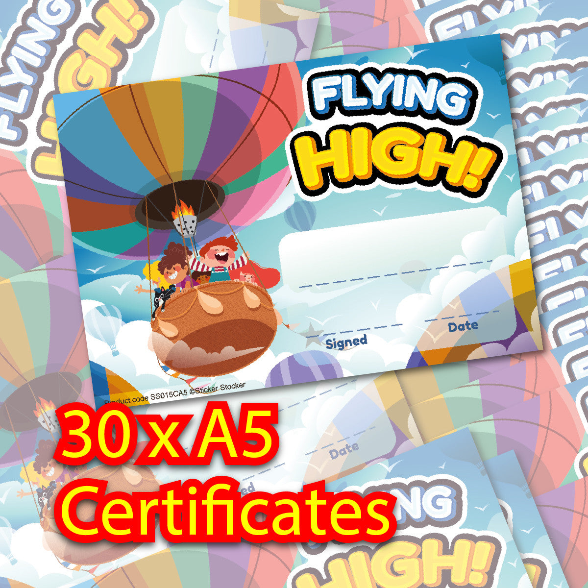 Sticker Stocker - 30 Flying High Award Certificates for school teachers, 250gsm A5 silk finish card