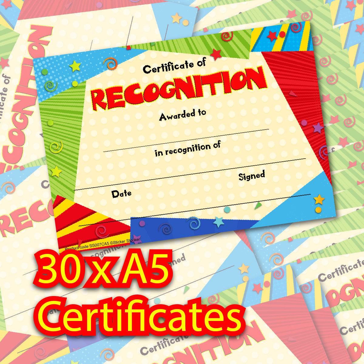 Sticker Stocker 30 Recognition award certificates for school teachers, 250gsm A5 silk finish card