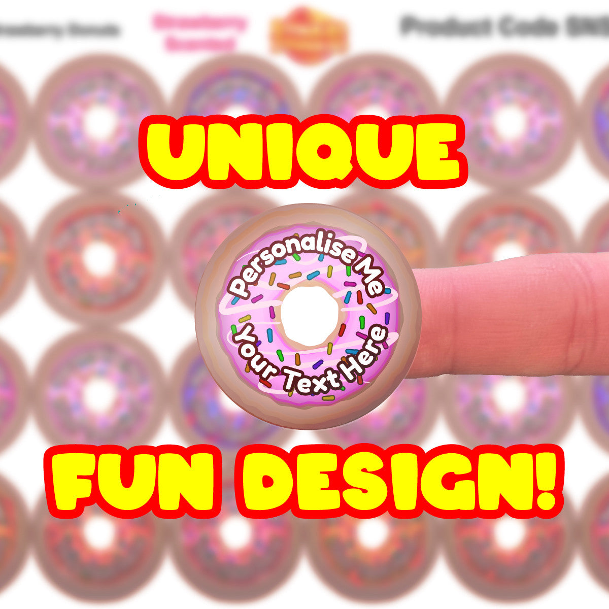 Sticker Stocker - 120 Strawberry Scented Personalised Stickers - Donut - Personalised 30 mm Scented Stickers - For Teachers Nursery Parents