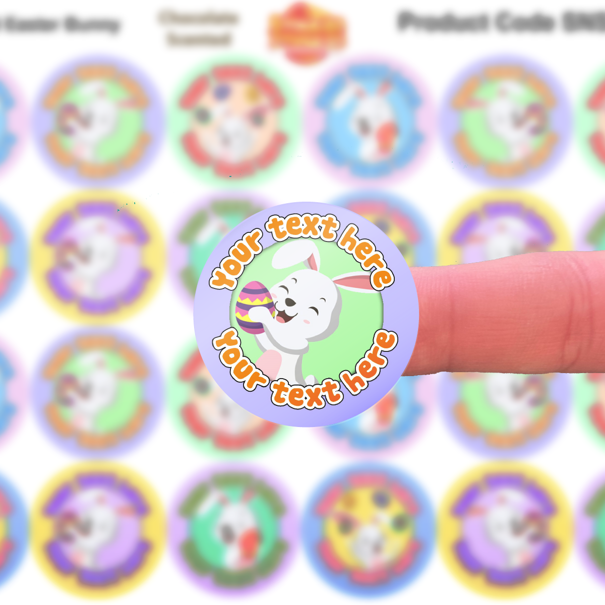 120 Chocolate Scented Personalised Stickers - Easter Bunny - Personalised 30 mm Scented Stickers - For Teachers Nursery Parents