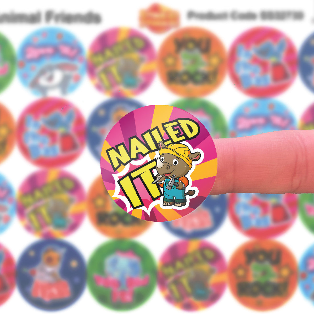 Sticker Stocker -144 Animal Friends Stickers - 30mm Glossy Reward Stickers for Teachers & Parents
