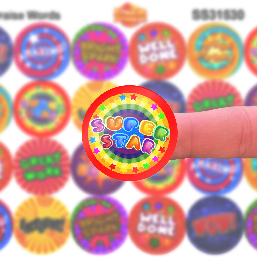 Sticker Stocker - 144 Positive Praise Words - 30mm - Glossy Reward Stickers for Teachers & Parents