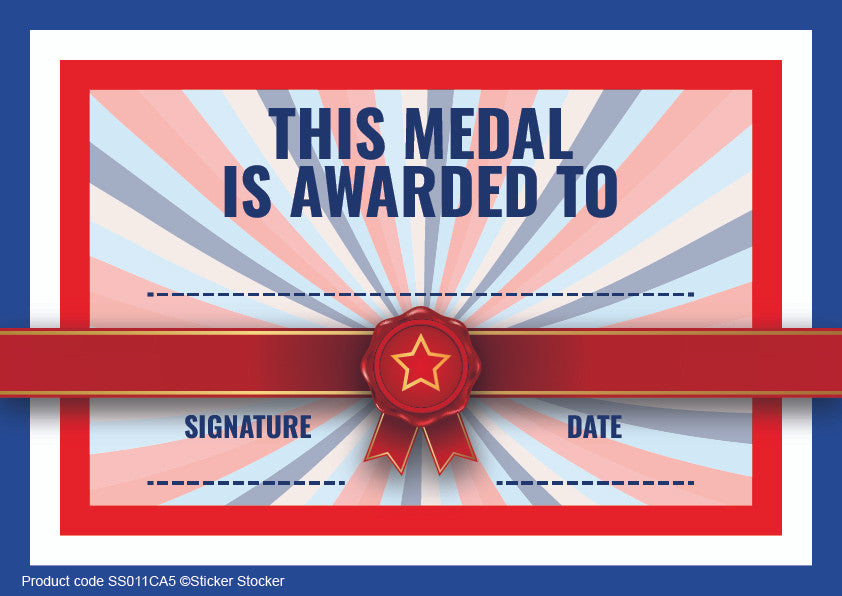 Sticker Stocker - Well Done Medal with FREE Ribbon and Certificate 45mm Metal Gold