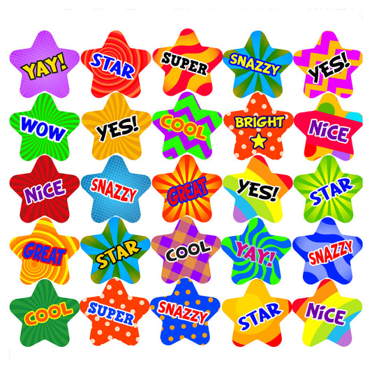 Sticker Stocker - 210 Positive Praise Stars 25mm Shaped Children's Reward Stickers for School Teachers