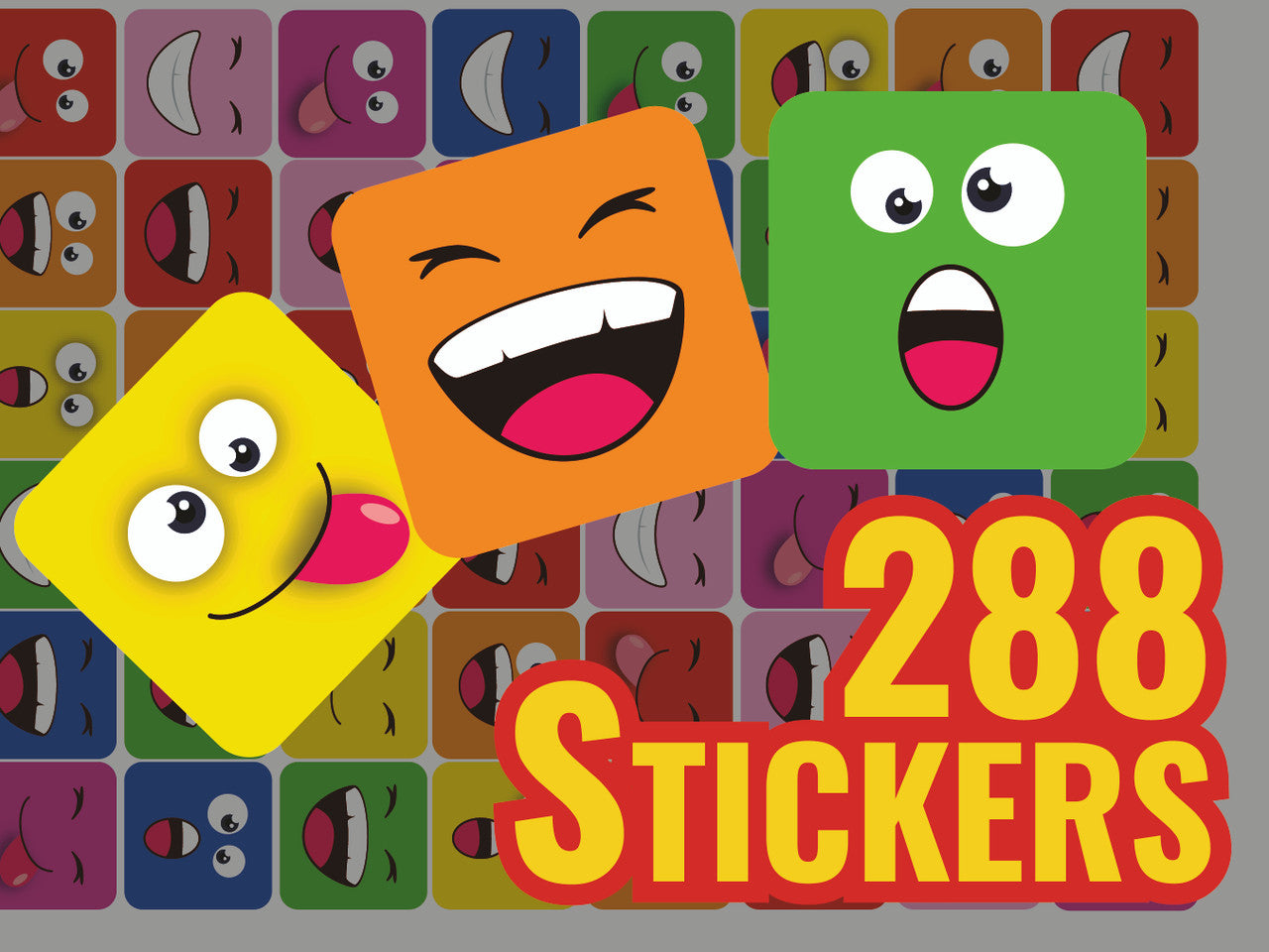 288 Emoji Blox Square Smiles 20mm Shaped Children's Reward Stickers for School Teachers or Nurses
