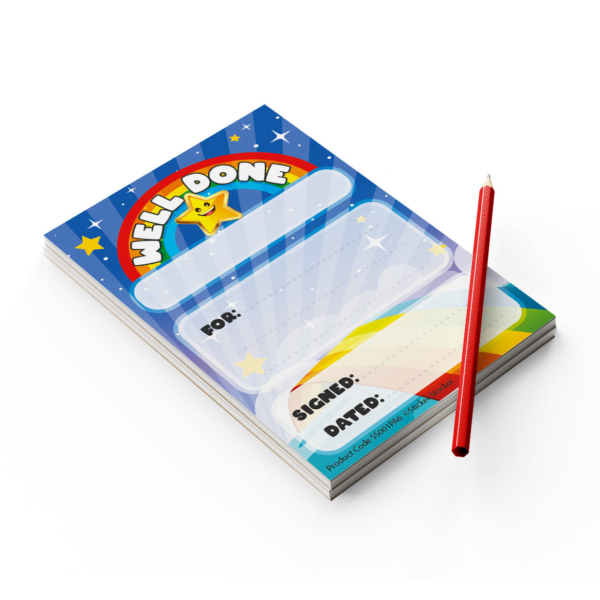 Sticker Stocker -A6 Praise Pad 100 Note Incentive Chart Rewards - Well Done Rainbow Star