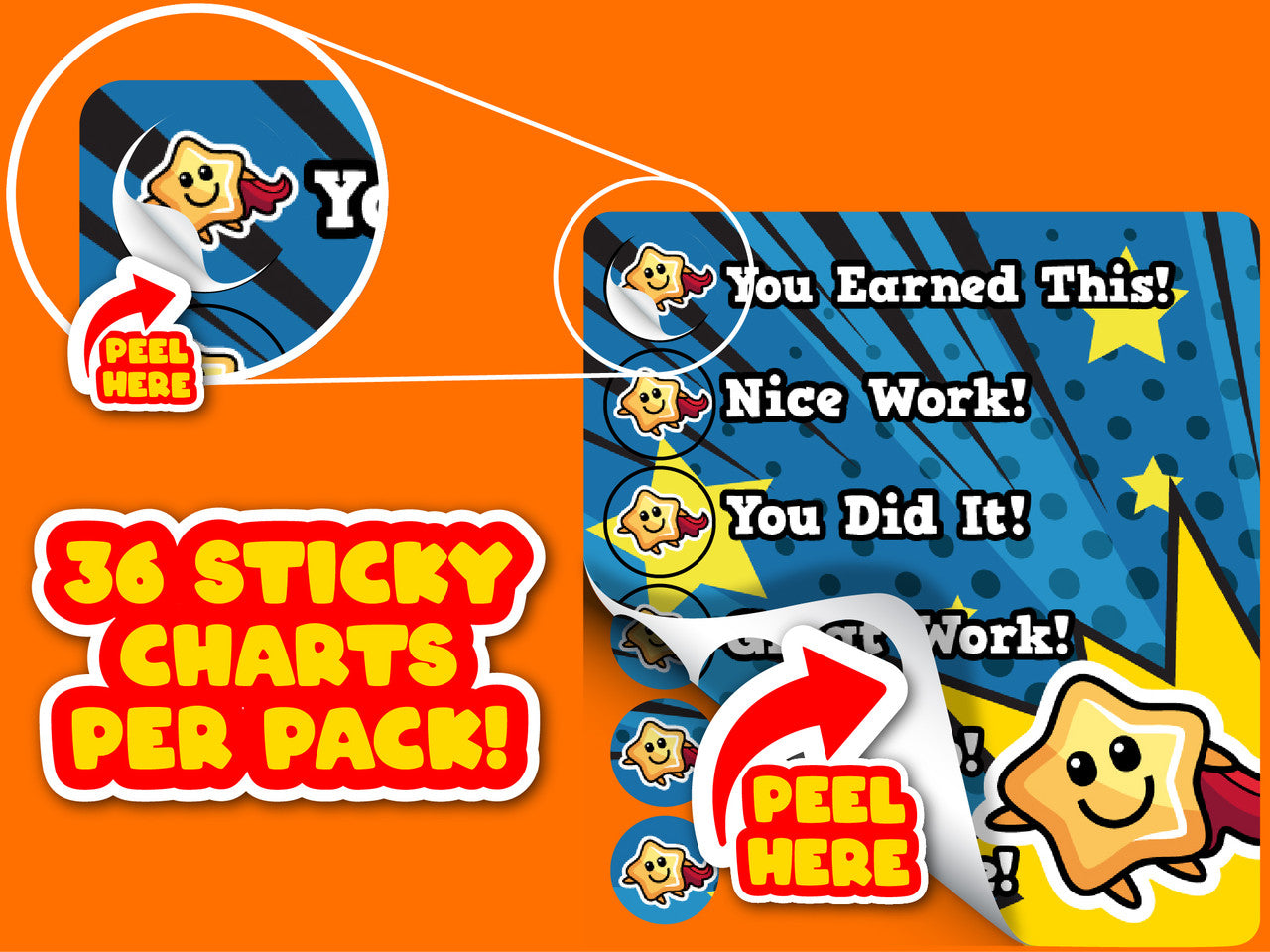 Sticker Stocker - 36 Ticker Trackers - Sticky Reward Charts - Superhero Comic Themed