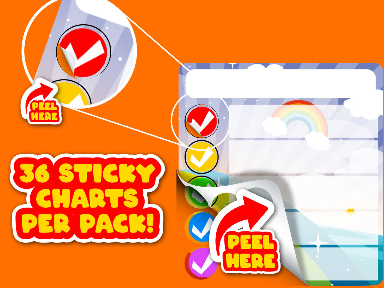 Sticker Stocker - 36 Ticker Trackers - Sticky Reward Charts - Rainbow Comic Themed