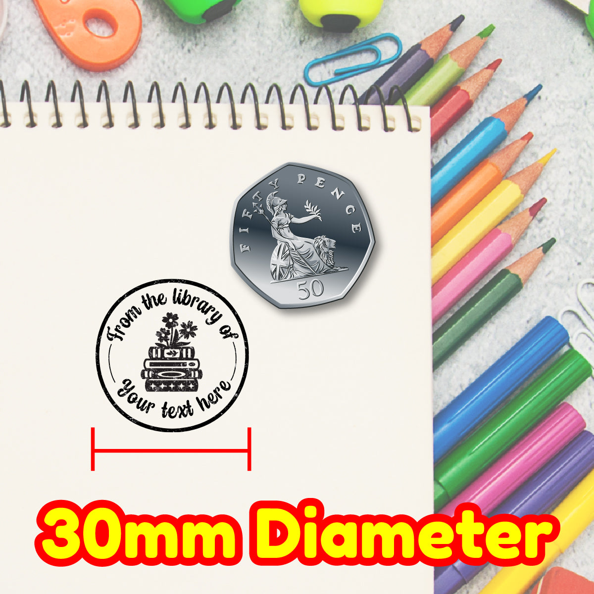 Personalised Stamp Library Book Stack 30 mm Self inking stamper for School Teachers, Parents and Nursery