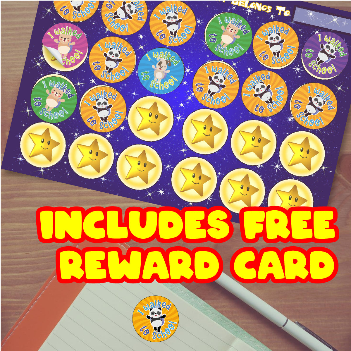 144 I Walked To School 30mm Reward Stickers for School Teachers, Parents and Nursery