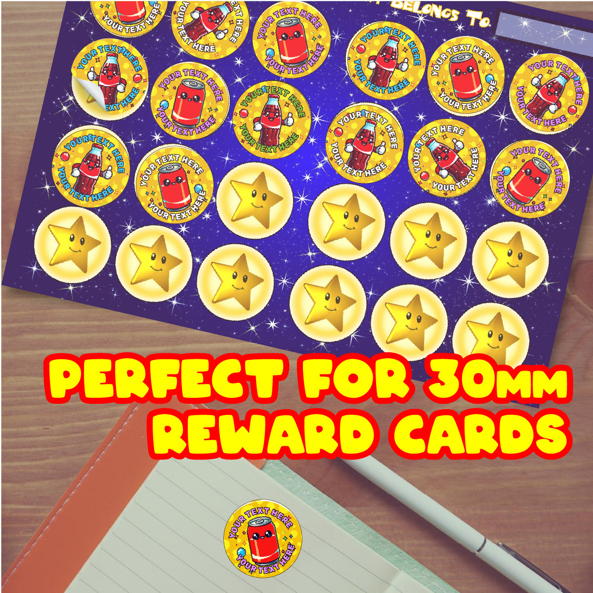 120 Cool Cola Scented Personalised Stickers - Personalised 30mm Scented Stickers - For Teachers Nursery Parents