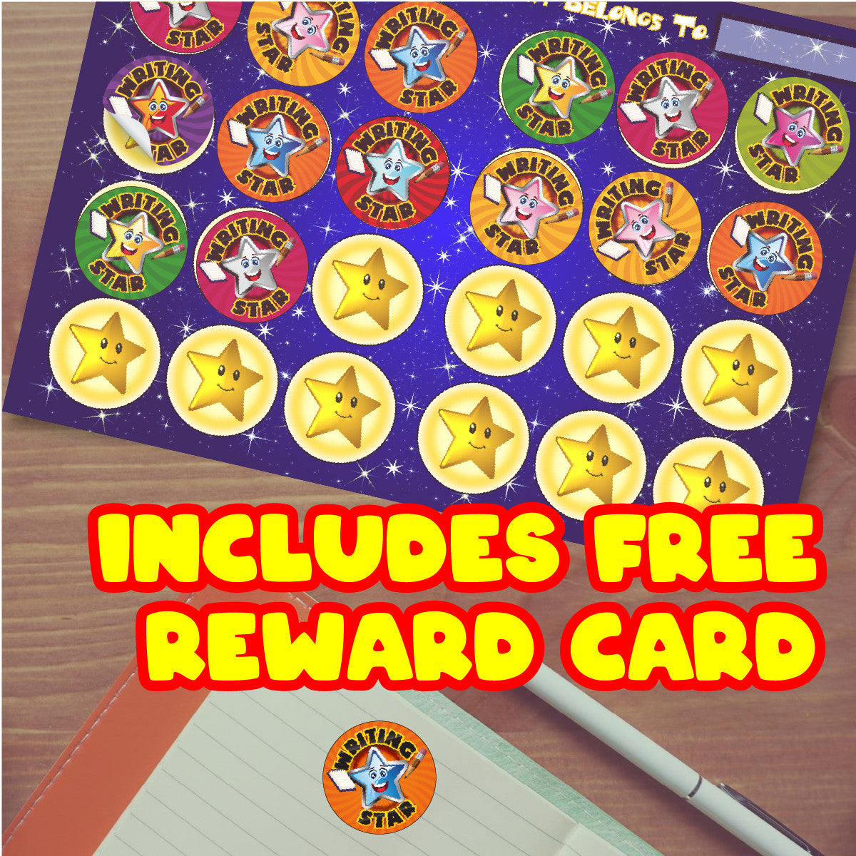 144 Writing Star - 30mm - Glossy Reward Stickers for Teachers & Parents