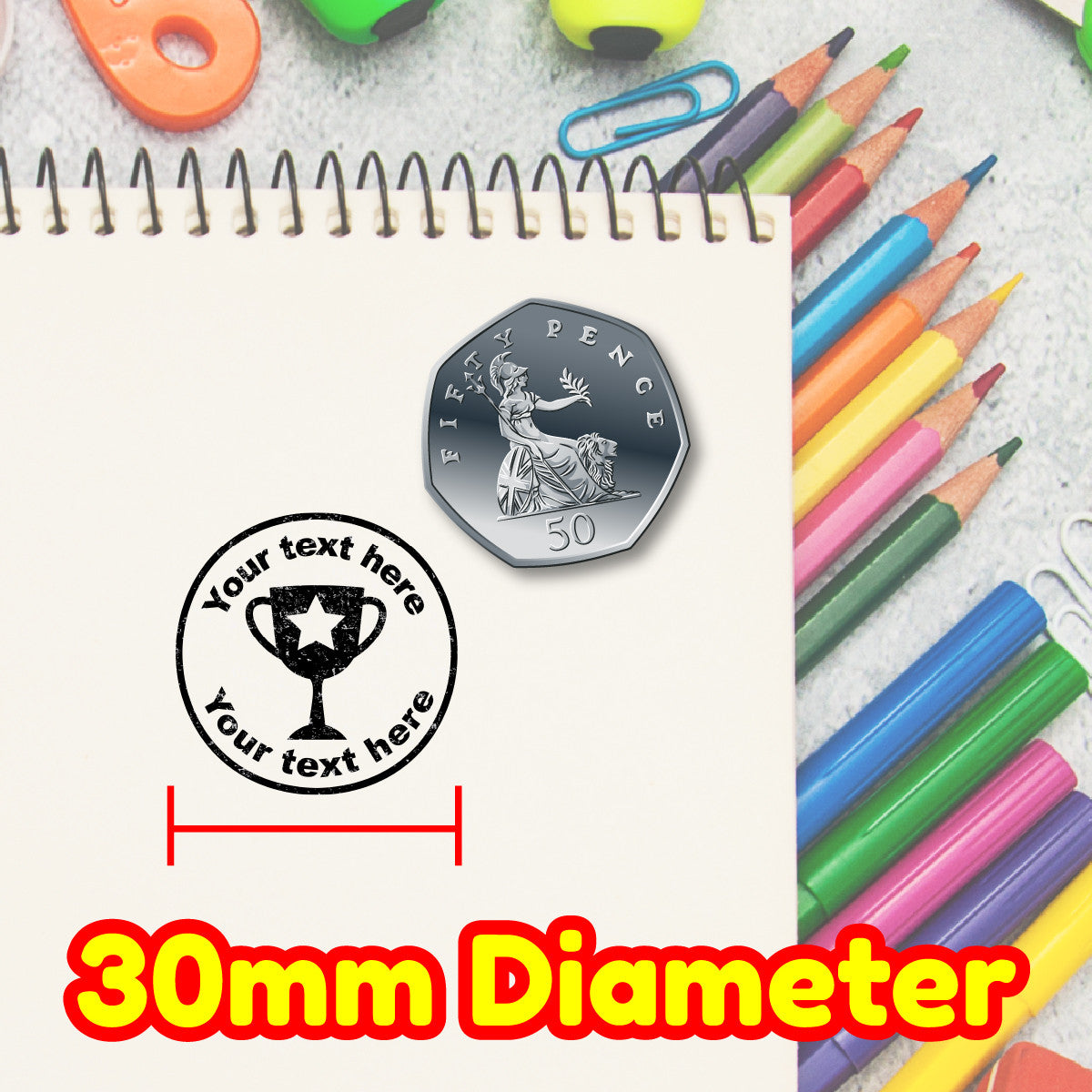 Personalised Star Trophy Achieved 30mm Self inking stamper for School Teachers, Parents and Nursery