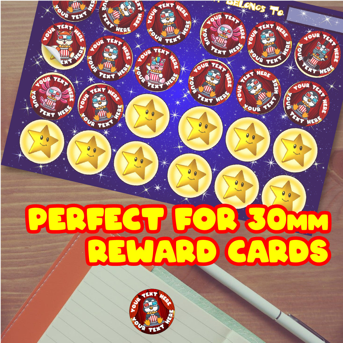120 Popcorn Animals Scented Personalised Stickers - Personalised 30 mm Scented Stickers - For Teachers Nursery Parents