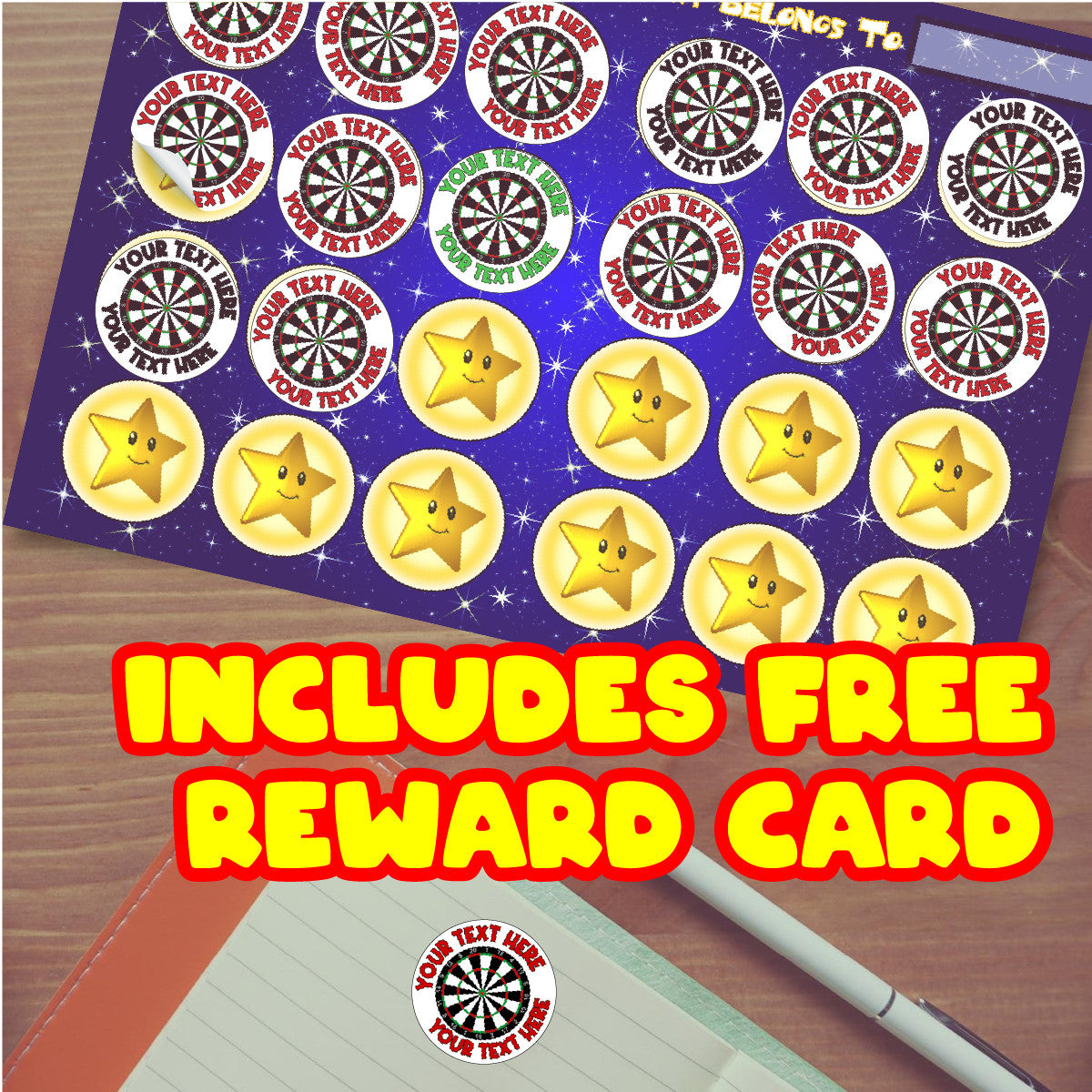 Sticker Stocker - 144 Personalised Dartboard 30mm Reward Stickers for School Teachers, Parents and Nursery