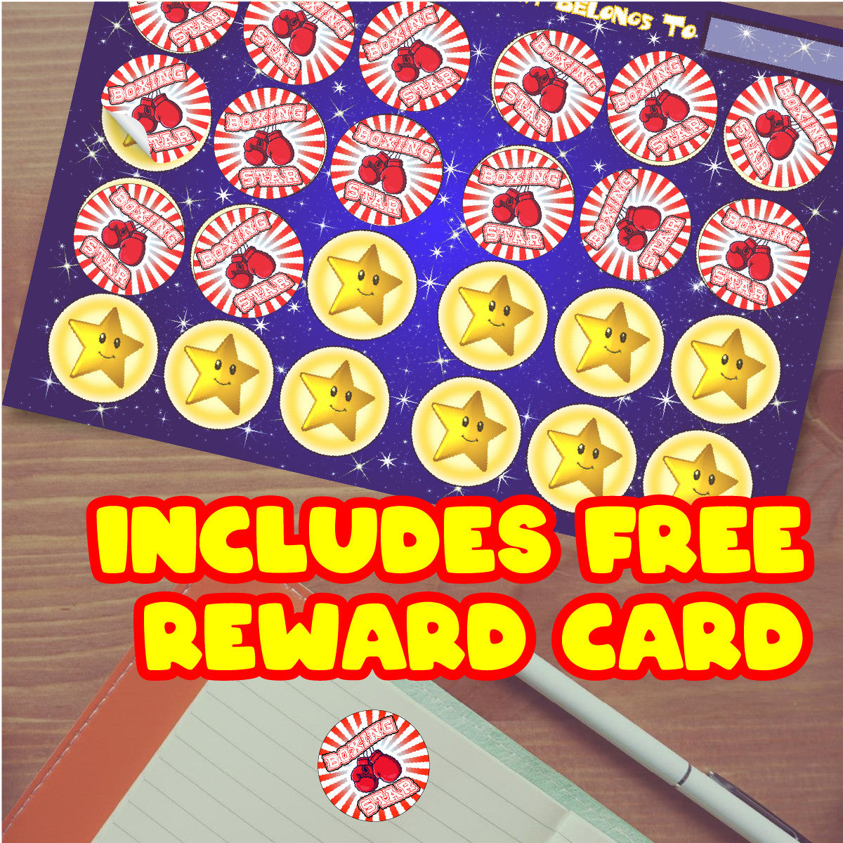 144 Boxing Star - 30mm - Glossy Reward Stickers for Teachers, Parents, School