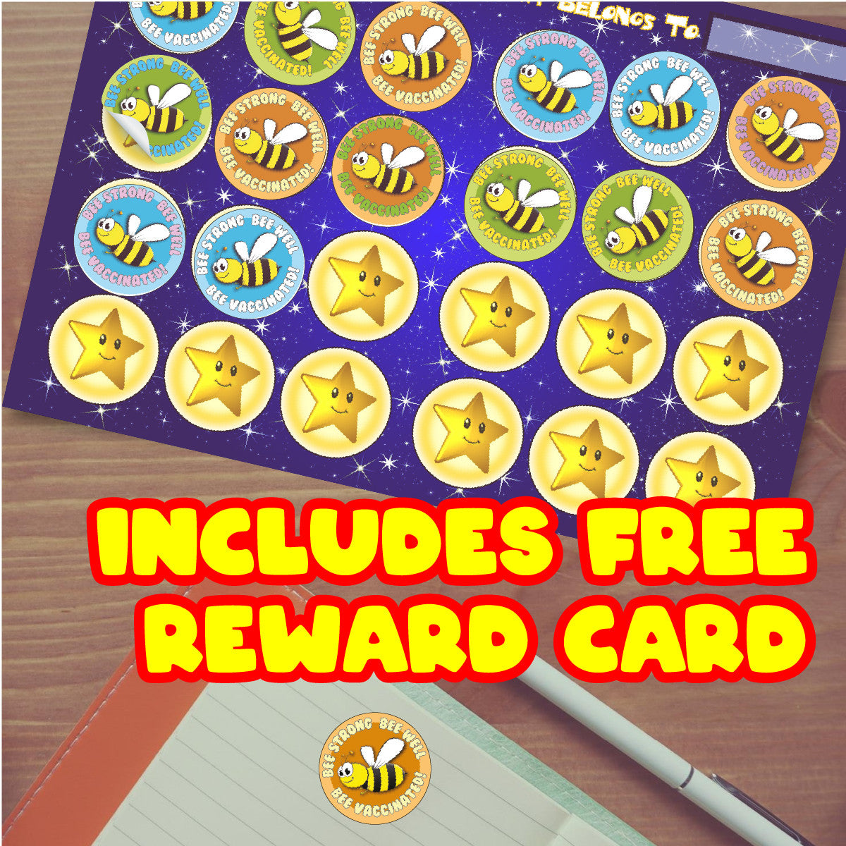 Sticker Stocker - 144 Bee Vaccinated 30mm Children's Bravery Reward Stickers for Teachers or Nurses