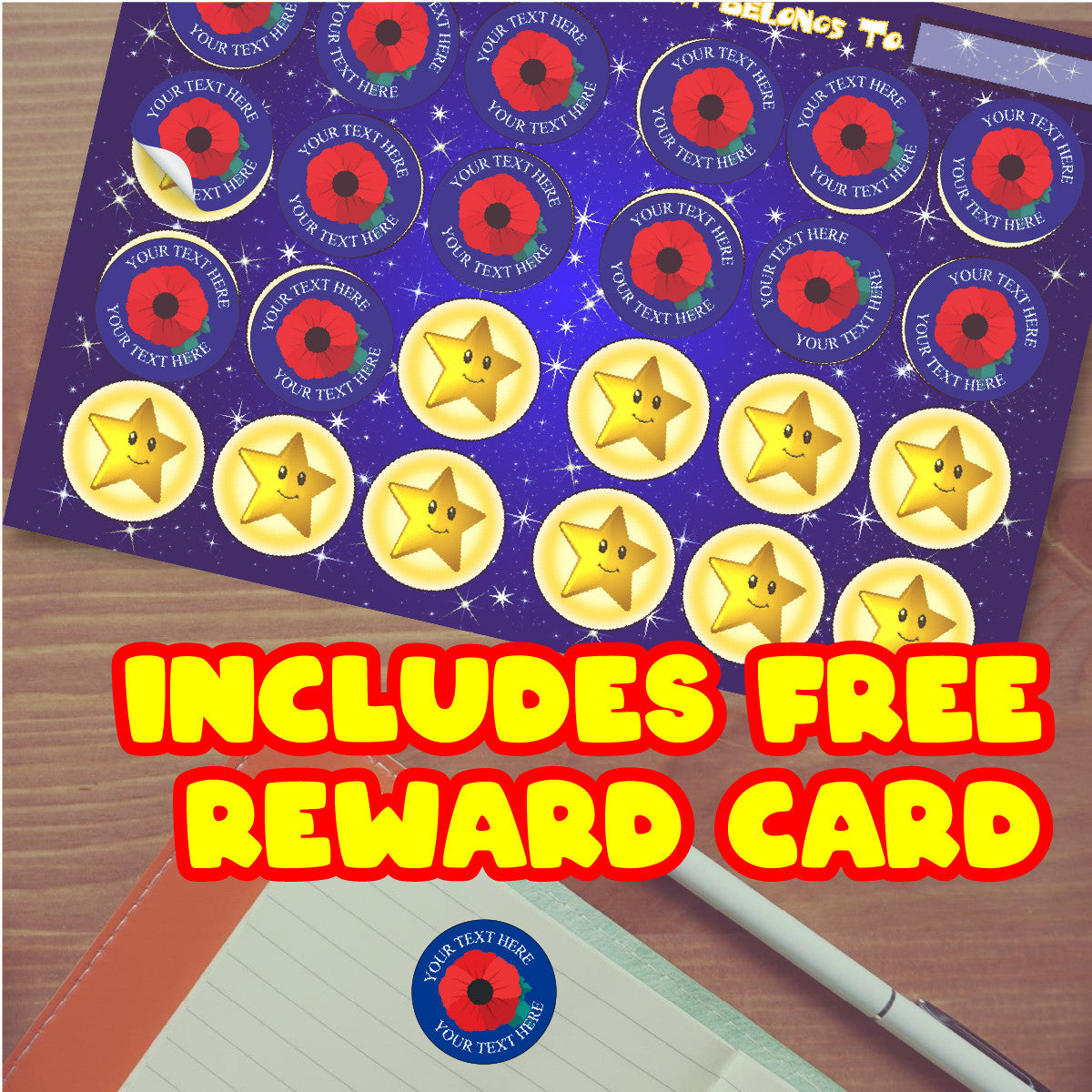 144 Personalised 30mm Poppy Reward Stickers for School Teachers, Parents and Nursery